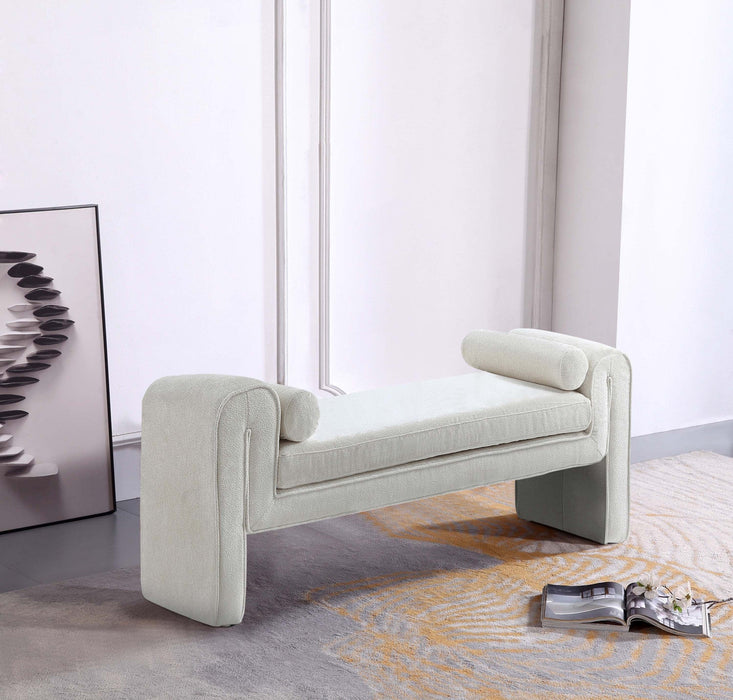 Concord Modern Glam Chenille Accent Bench in Ivory 