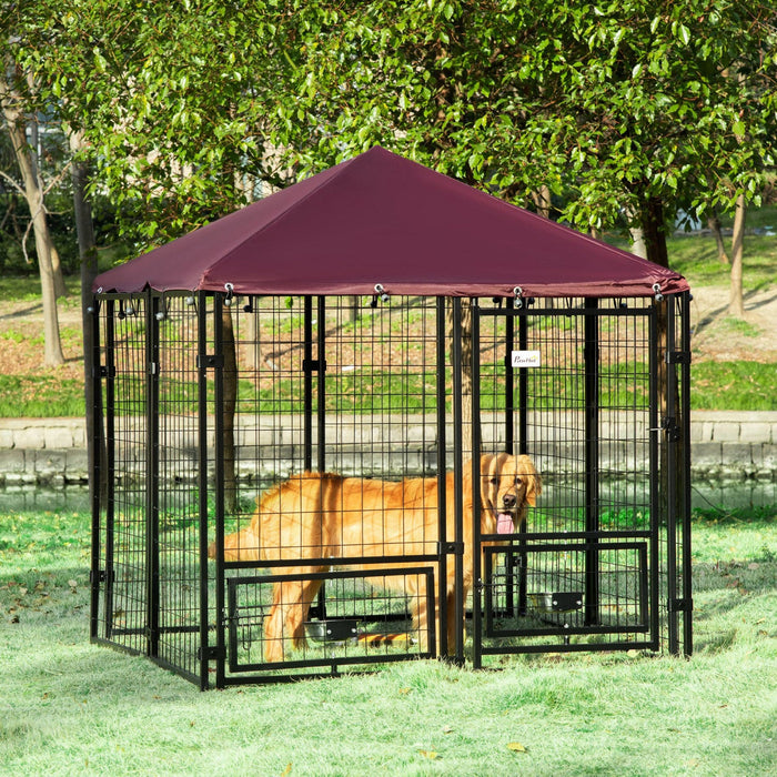 Pawhut Outdoor Dog Kennel, Welded Wire Steel Fence, Lockable Pet Playpen Crate, With Water-, Uv-resi