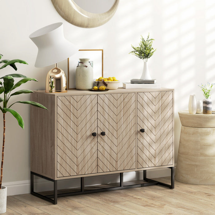 HOMCOM Modern Sideboard, Buffet Cabinet with Adjustable Shelves, Oak