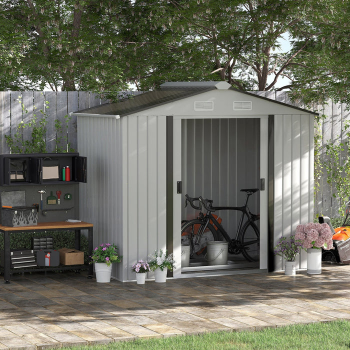 Outsunny 7' X 4' X 6' Garden Storage Shed Outdoor Patio Yard Metal Tool Storage House W/ Steel Floor