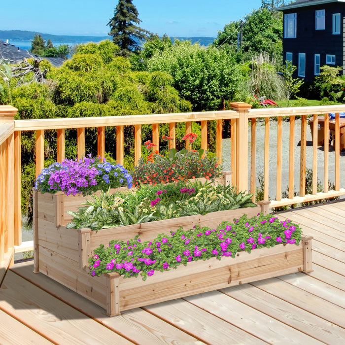 Outsunny 49''x49\"x22\" 3-tier Raised Garden Bed Wooden Planter Kit Elevated Plant Box Stand For Yard 