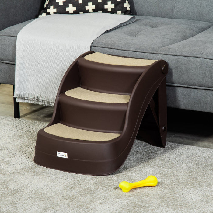 Pawhut Portable Pet Stairs Foldable Steps For Small Dogs And Cats 3-step With Non-slip Treads For Be