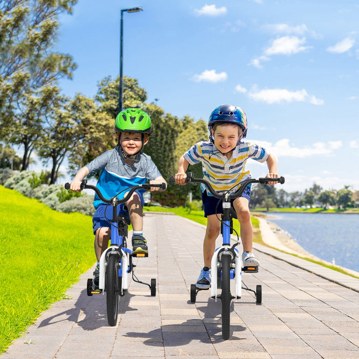 Costway 16" Kid's Bike With Removable Training Wheels & Basket For 4-7 Years Old Blue