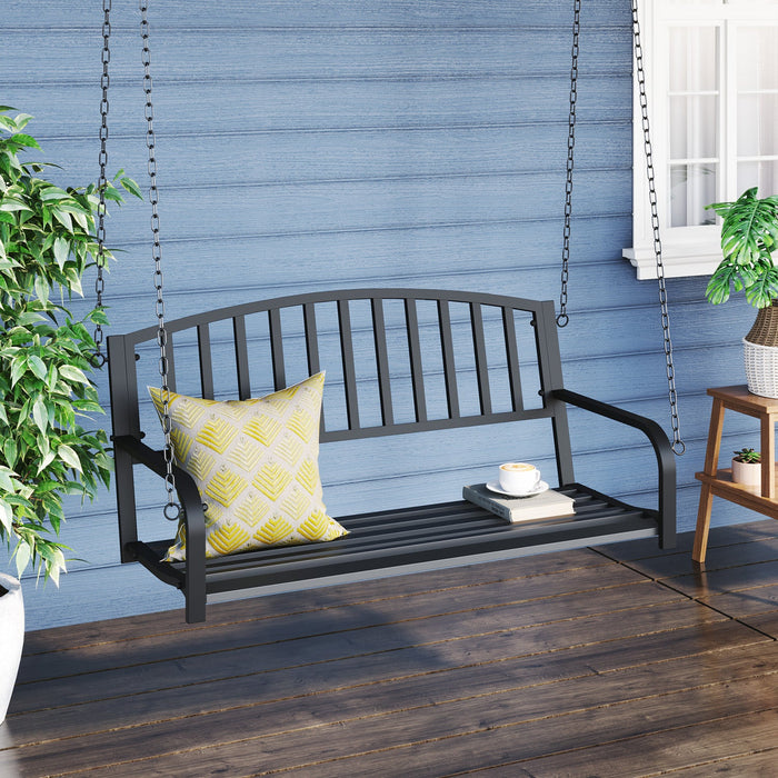 Outsunny 50\" Porch Swing Patio Swing Chair Hanging Bench Outdoor Glider Chair With Chain Black