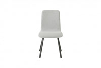 Modern Dining Chair With Light Grey Fabric Upholstery With Black Metal Base