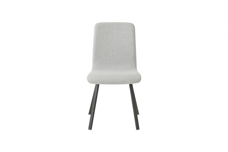 Modern Dining Chair With Light Grey Fabric Upholstery With Black Metal Base 