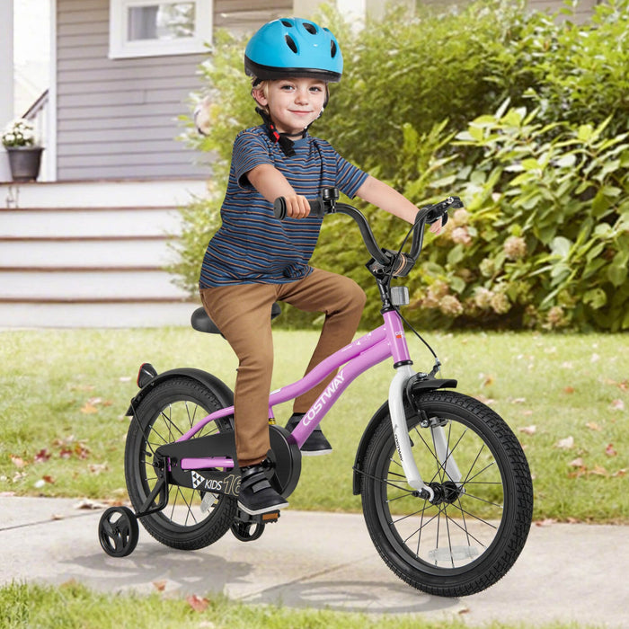 Costway 16" Kids Bike For 4-7 Years Old Boys & Girls With Adjustable Seat Handbrake Reflectors Purple
