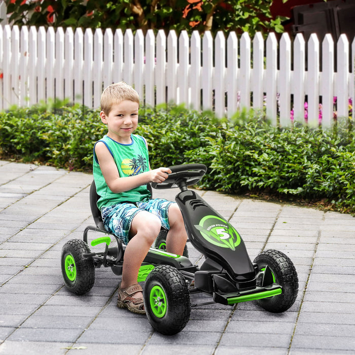 Aosom Kids Pedal Go Kart, Ride On Toys For Boys Girls With Ergonomic Adjustable Seat, Rubber Wheels Shock Absorb, Safety Hand Brake, Ages 5-12 Years Old, Green
