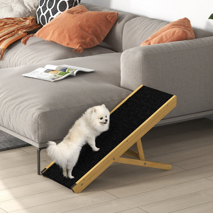 Pawhut Dog Ramp, 33\" Wooden Pet Ramp For Bed And Couch, Foldable Dog Ramp With 4-level Adjustable He