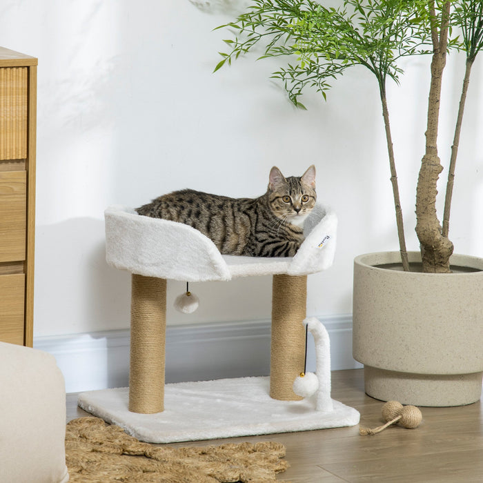 Pawhut Cat Tree, 16.5" Small Cat Tower Condo For Indoor Cats With Jute Scratching Posts, Top Perch, Dangling Balls, Cat Activity Centre, White