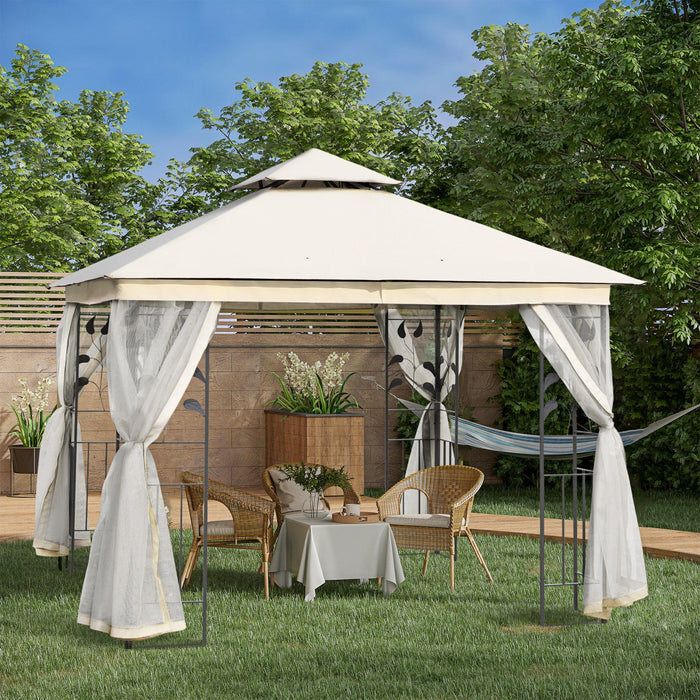 Outsunny 10'x10' Gazebo Canopy Outdoor Patio Sun Shelter Uv Protect W/ 2-tier Polyester Roof Curtain