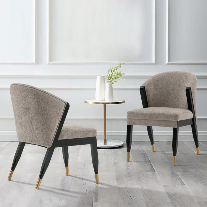 Ola Modern Wood Chenille Dining Chair in Stone - Set of 2 