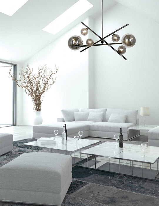 Dainolite Pamela 6 Light Horizontal Chandelier Matte Black Smoked Glass Lamp