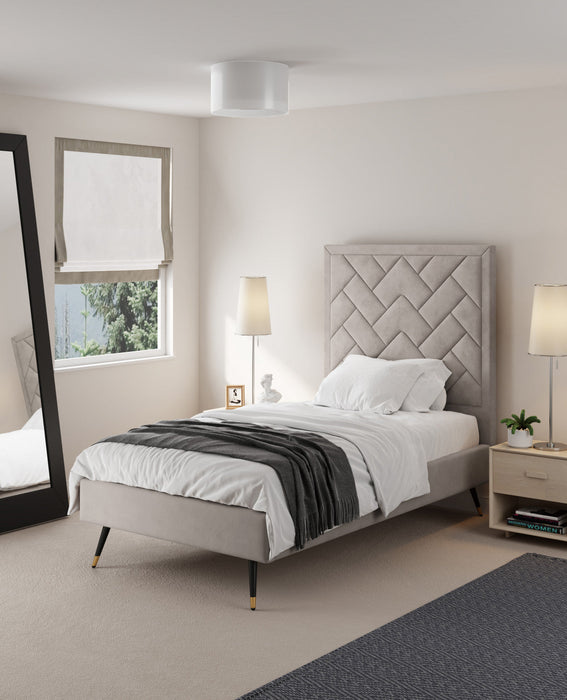 Crosby Modern Upholstered Velvet Twin Bed in Greige 