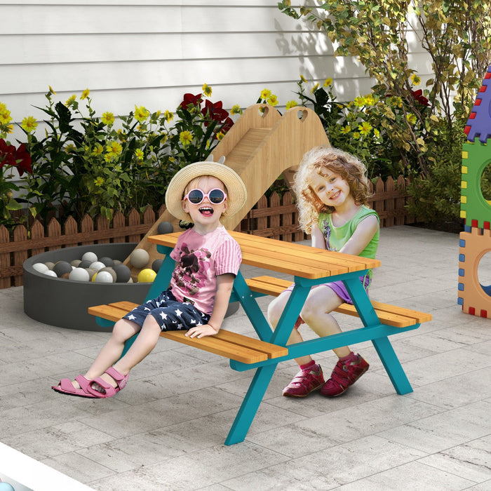 Outsunny Kids Picnic Table, Wooden Kids Table And Chair Set Outdoor Activity For Girls Boys Gift Age