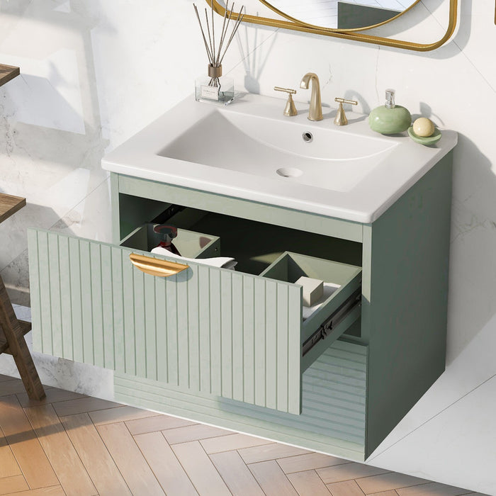 Emily 24\" Modern Wall-mounted Bathroom Vanity With Ceramic Sink - Green 