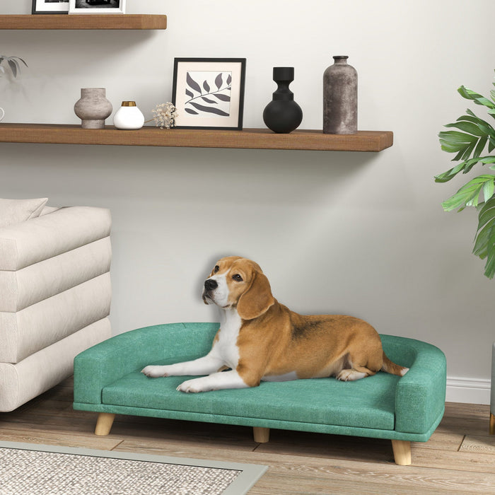 PawHut Dog Sofa, Dog Couch Bed for Large Dogs, Elevated Pet Cat Sofa Bed with Removable Washable Cover, Anti-slip Foot Pads, Green