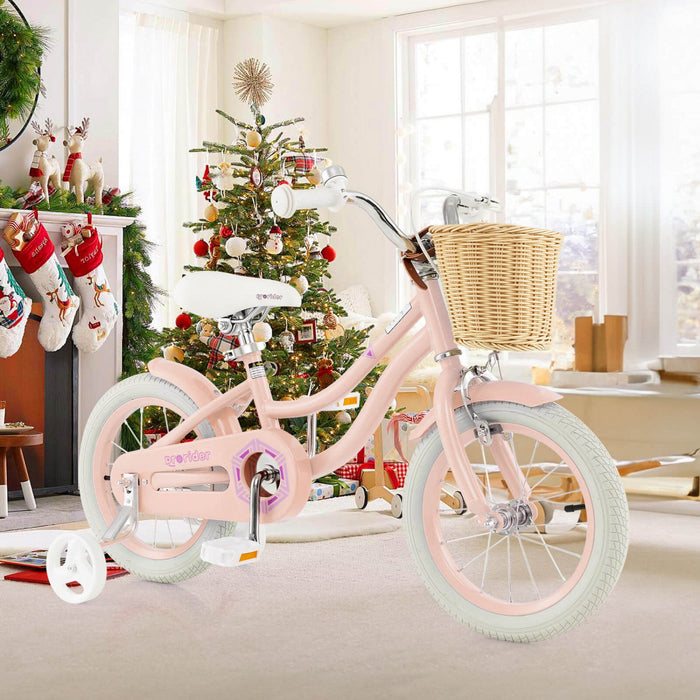 Prorider 14" Kid's Bike With Training Wheels Adjustable Handlebar Seat Handbrake Pink
