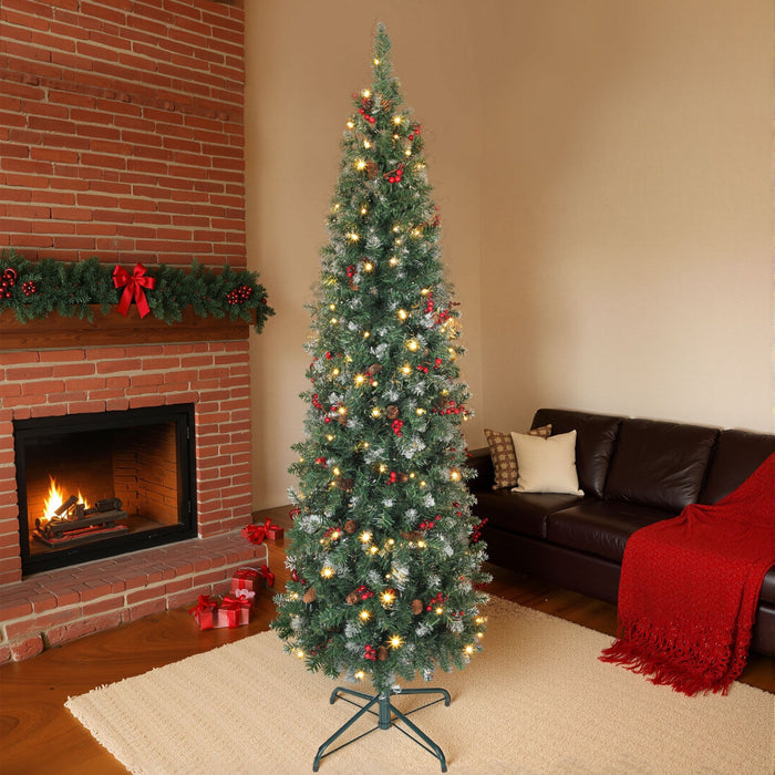 HOMCOM 6 ft Prelit Pencil Christmas Tree with Silver Glitter, Xmas Tree