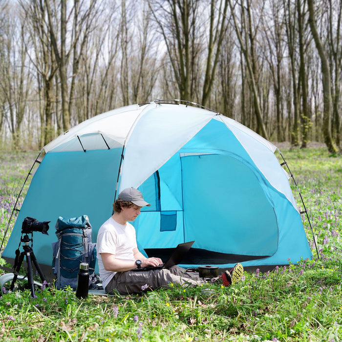 Outsunny 4 Person Camping Tent With Door Windows Backpacking Tent For Family Hiking Travel Hunting P