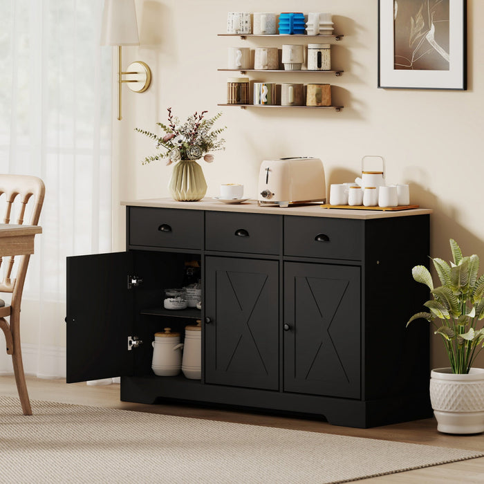 HOMCOM 46.5" Sideboard Buffet Cabinet with 3 Barn Doors and 3 Drawers Black
