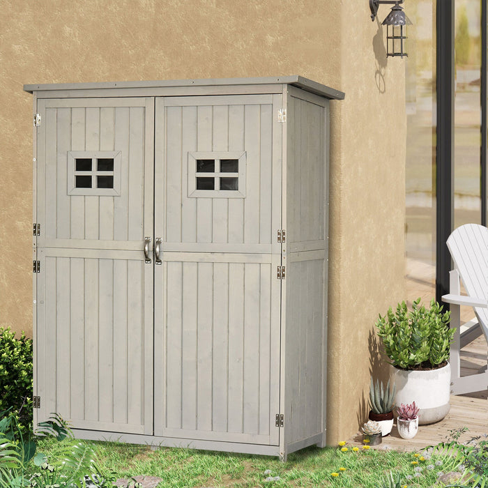 Outsunny 4 X 1.5ft Wooden Garden Shed With Two Windows, Outdoor Tool Storage Cabinet Organizer, Doub