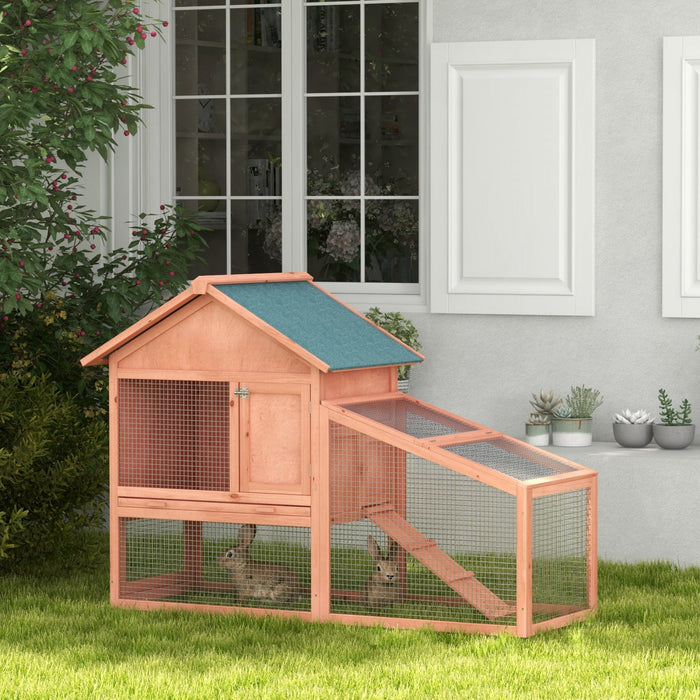 Pawhut 2 Tier Rabbit Hutch Outdoor Bunny House Guinea Pig Cage With Removable Tray, Ramp, Asphalt Ro