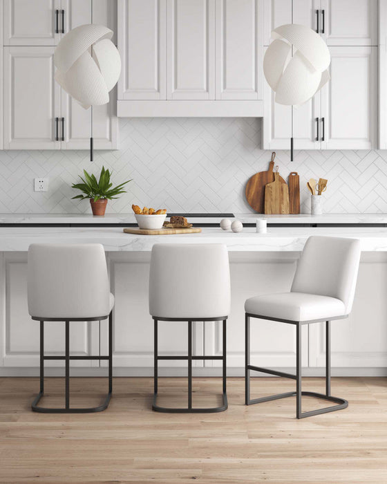 Serena Modern Metal Upholstered Counter Stool in White - Set of 3 Bar Stool 
