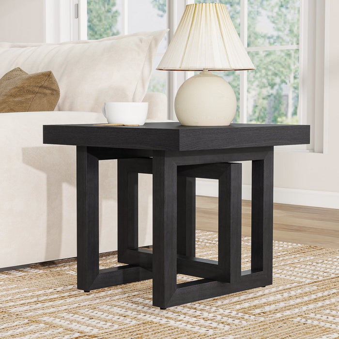 Ethan Rustic Solid Rubberwood End Table,Black  
