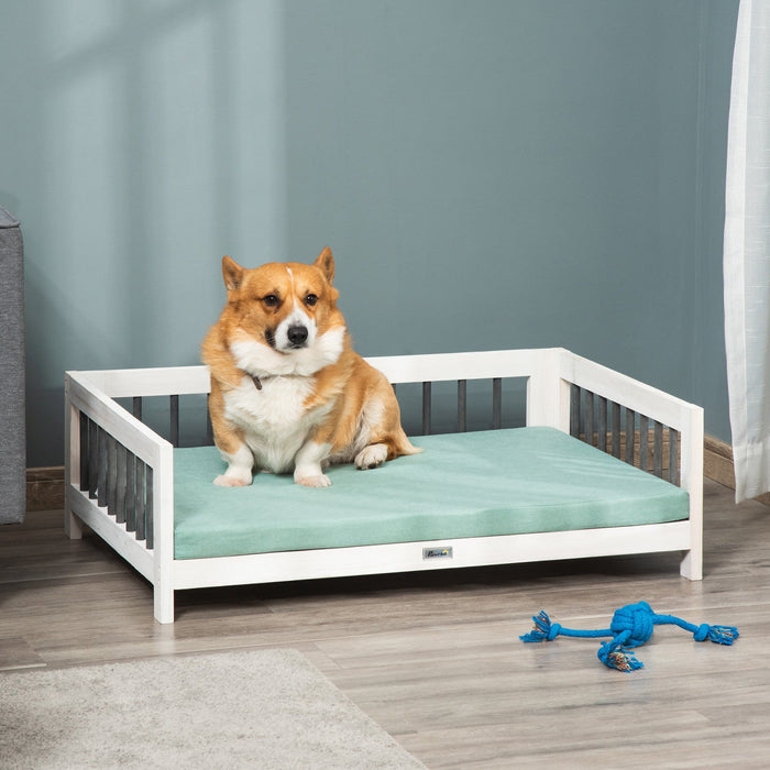Pawhut Elevated Dog Bed, Wooden Raised Pet Sofa, Portable Cat Lounge With Soft Cushion, Washable Cov