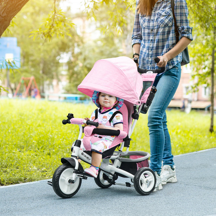 Qaba 6 In 1 Toddler Tricycle, Kids Trike With Foldable Canopy, Removable Parent-push Handle And Cove
