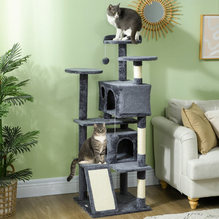 Pawhut 54\" Cat Tree, Cat Tower For Indoor Cats With Scratching Posts, Cat Condos, Bed, Platforms, Ra