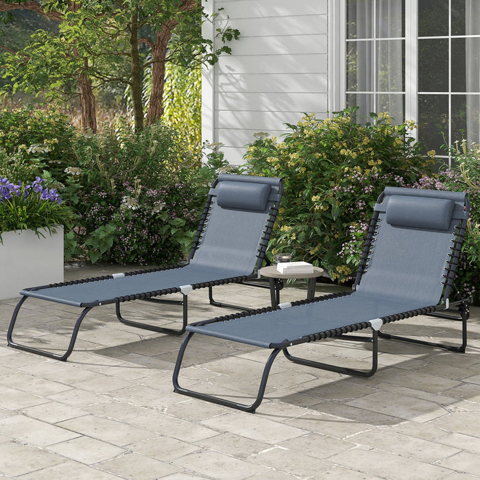 Outsunny 2 Pcs Folding Lounge Chairs, Chaise Lounges With Headrest Grey