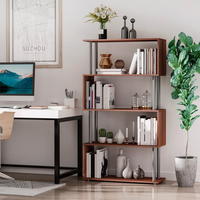HOMCOM Storage Display Unit Bookshelf Bookcase Dividers Z Shaped Walnut