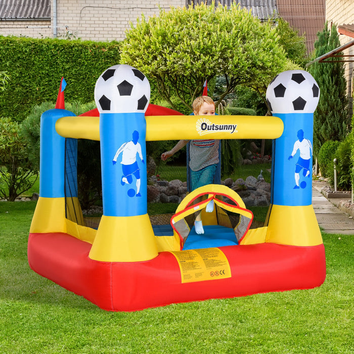 Outsunny Kids Bounce Castle House Inflatable Trampoline With Inflator For Kids Age 3-8 Football Fiel