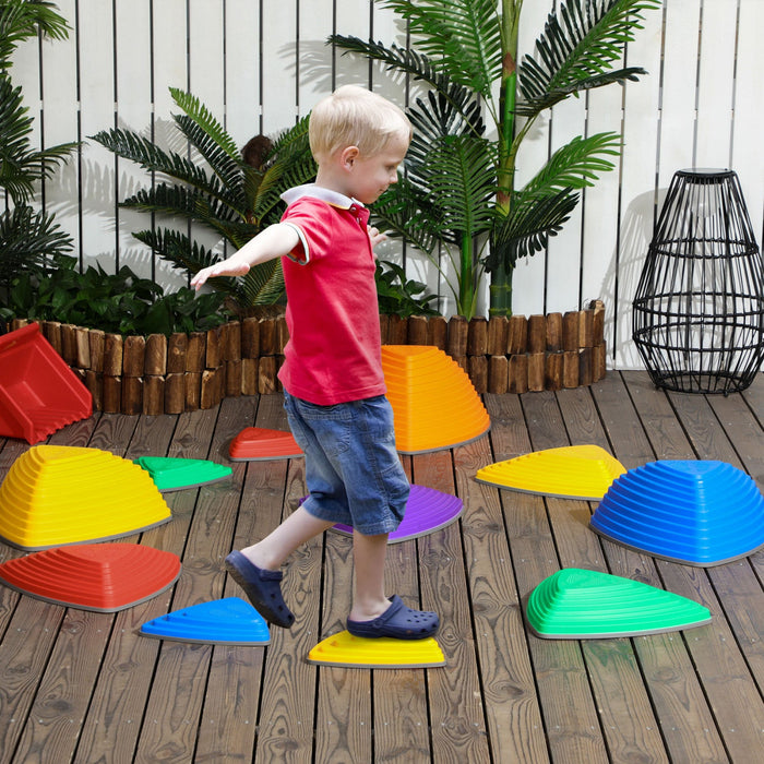 Outsunny 11 Pcs Stepping Stones Kids With Non-slip Rubber, Stackable Balance River Stones For Obstac