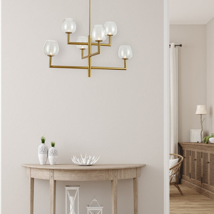 Dainolite Nora 6 Light Chandelier Aged Brass Clear Glass Lamp