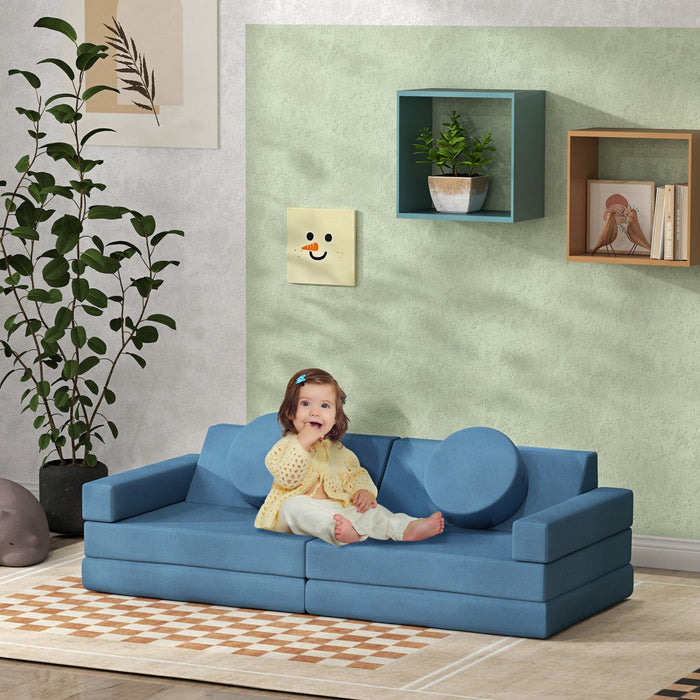 Qaba 12-piece Modular Kids Play Couch Building Fort For Playroom Bedroom, Convertible Kids Sofa Foam