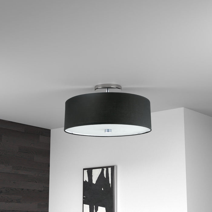 Dainolite Everly 3 Light Semi-flush Mount Polished Chrome Finish Black Shade Lamp