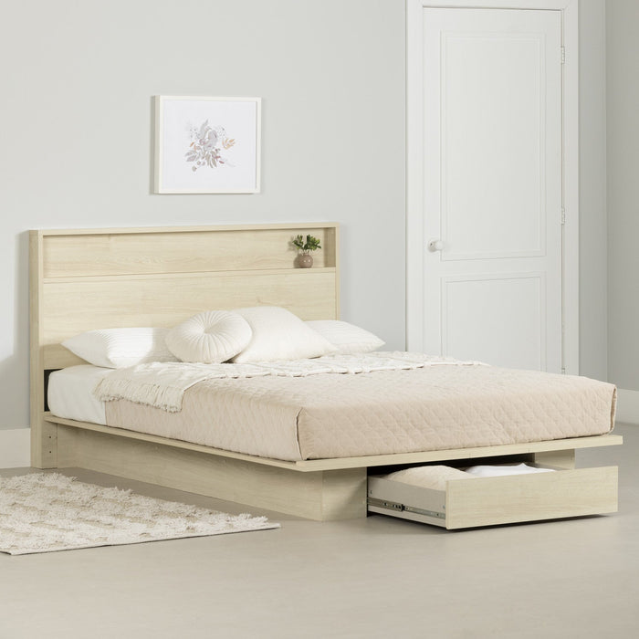 Fusion Platform Bed And Headboard With Storage Shelf Set Bleached Oak - South Shore Queen Bed