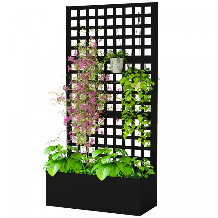 Outsunny Galvanized Planter Box with Trellis, 35" x 16" x 70"
