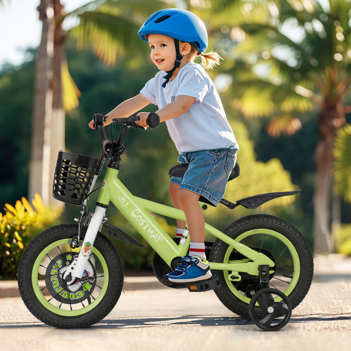 Costway 12" Kid's Bike For 3-4 With Height-adjustable Handlebar & Saddle Handbrake Green