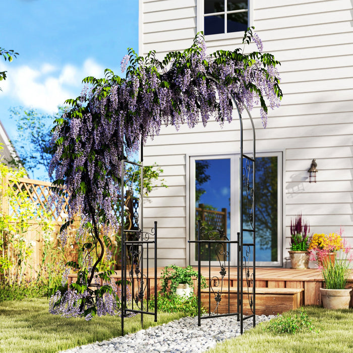 Outsunny 7ft Steel Garden Arch With Double Gate, Garden Arbor Trellis Black