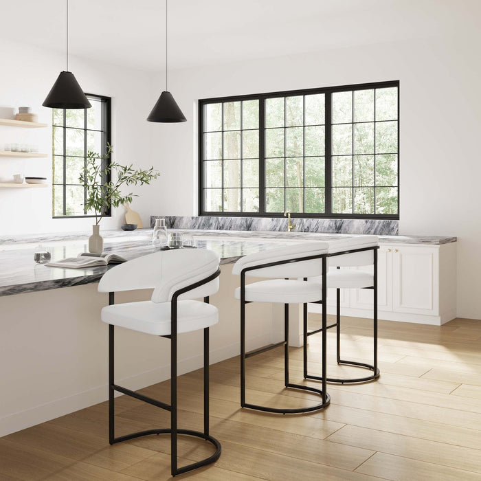 Augusta Modern Metal Upholstered Barstool in White - Set of 3 