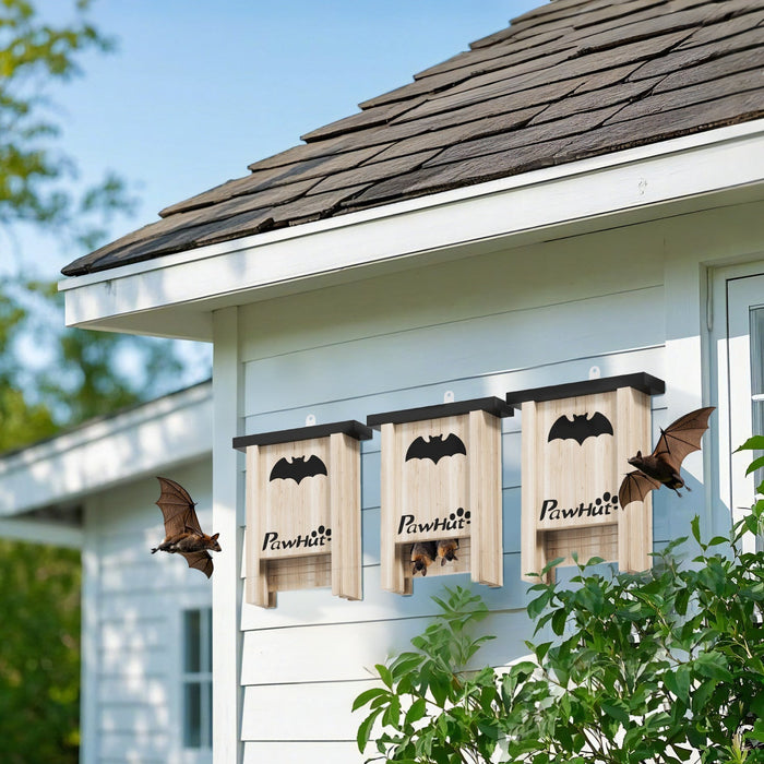Pawhut Bat Boxes, Pack Of 3 Wooden Bat Houses For Outdoor, Garden, Farm, Easy For Bat To Land And Roost, Designed To Attract Bats & Easy To Hang, 18 X 6 X 22.5 Cm