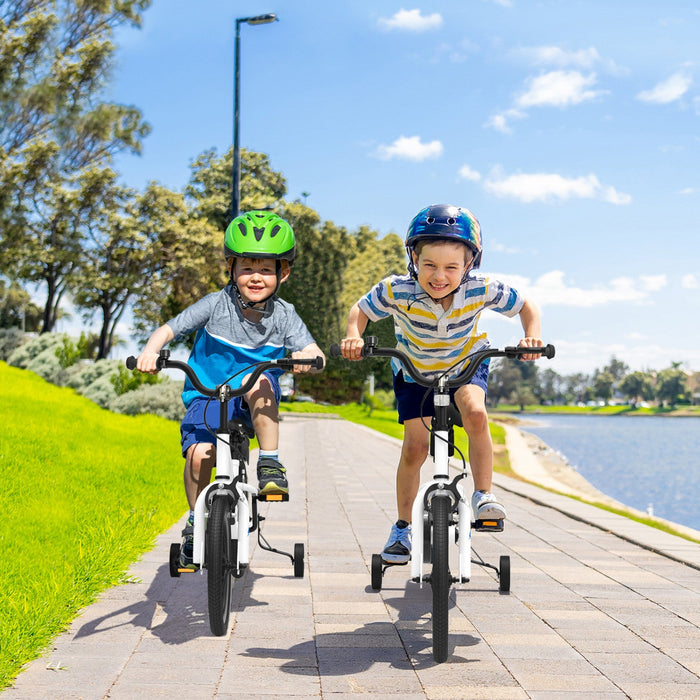 Costway 18" Kid's Bike With Removable Training Wheels & Basket For 4-8 Years Old White