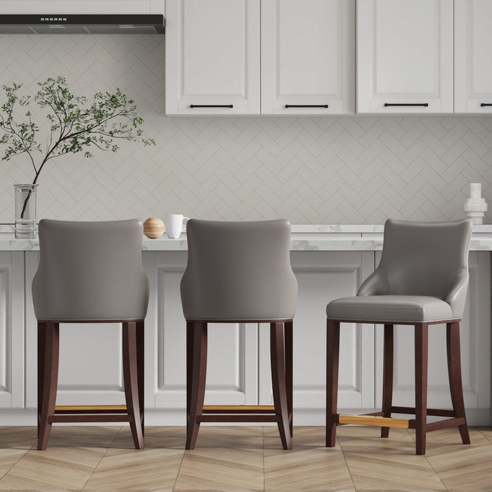 Shubert Modern Wood Upholstered Counter Stool in Dark Taupe - Set of 3 