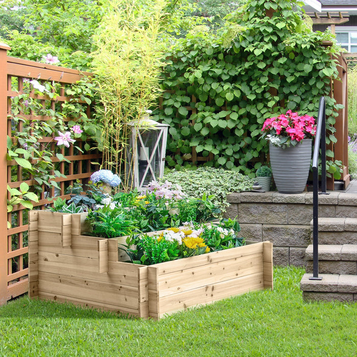 Outsunny 3-tier Wood Raised Garden Bed, Elevated Planting Box, Outdoor Vegetable Flower Container, H