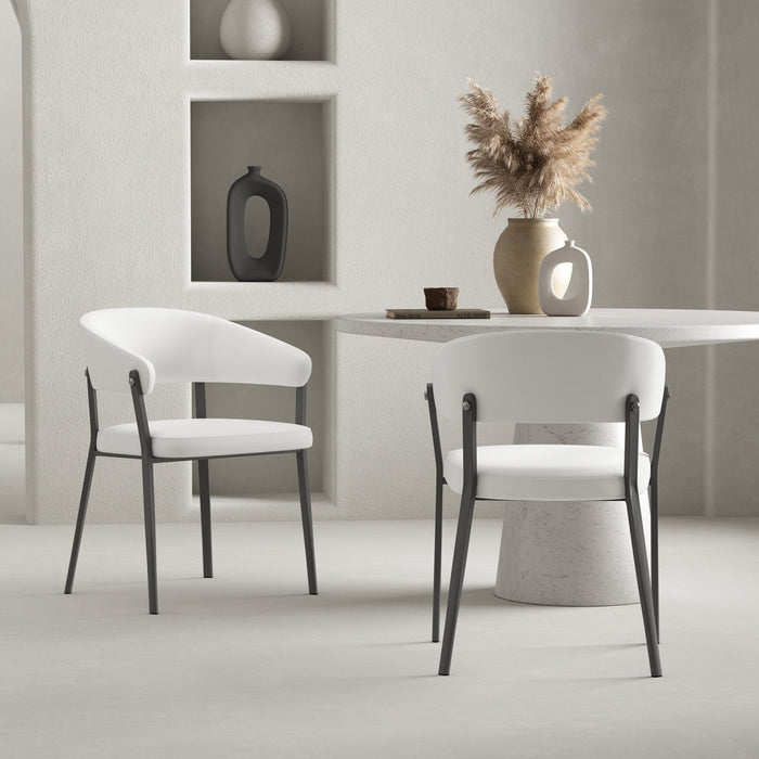 Belle Modern Metal Upholstered Dining Chair in White - Set of 2 