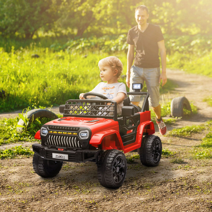 Qaba 12v Powered Ride-On Truck Car, Electric Car For Kids With Remote Control, Openable Doors, Sprin
